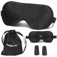 OPASKA NA OCZY DO SPANIA JEDWABNA PREMIUM PIĘKNA CZARNA + WOREK I ZATYCZKI