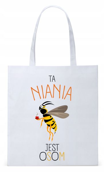 Torba Biała Eco Shopper Dla Niani Opiekunki Z Nadrukiem Ze Zdjęciem zdjęcie 1