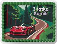 PROSTOKĄTNY OPŁATEK NA TORT A4 20x29CM - SAMOCHODY + IMIĘ