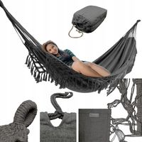 Hamak Ogrodowy Dwuosobowy Antracyt XXL 220kg Wytrzymały Boho styl Makrama