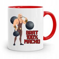 Kubek Czerwony Prezent Dla Brata Brat 100% Macho Z Nadrukiem Ze Zdjęciem