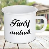 Duży, biały metalowy kubek emaliowany 500 ml z Twoim nadrukiem