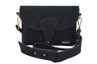 Zamszowa listonoszka na szerokim pasku - Czarna