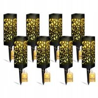 8x LAMPA SOLARNA OGRODOWA AŻUROWA LED LAMPION WBIJANA SŁUPEK CZARNY
