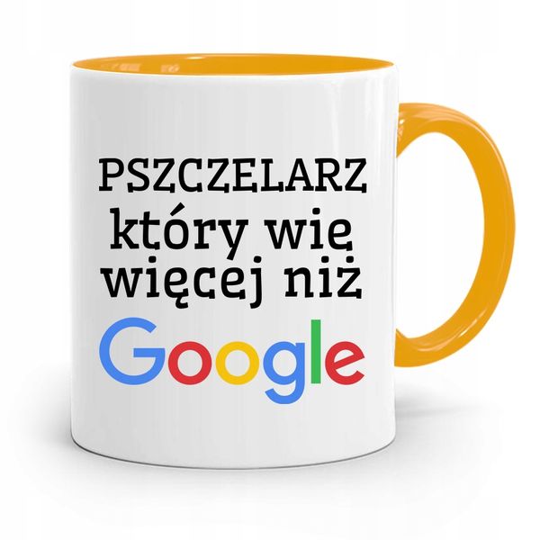 Kubek Zółty Dla Pszczelarza Wie Więcej Niż Google Z Nadrukiem Ze Zdjęciem zdjęcie 1