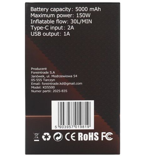KOMPRESOR AKUMULATOROWY 5000mAh KD5500 na Arena.pl