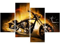 120CM 80CM ZEGAR 4 ELEM MOTOCYKL OGNIU OBRAZ ŚCIENNY