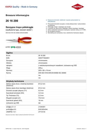 szczypce tnące półokrągłe izolowane 200mm - kn 26 16 200 na Arena.pl
