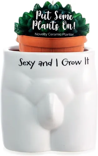 Odważna Doniczka w kształcie Męskiej Sylwetki z napisem Sexy and I Grow It na Arena.pl