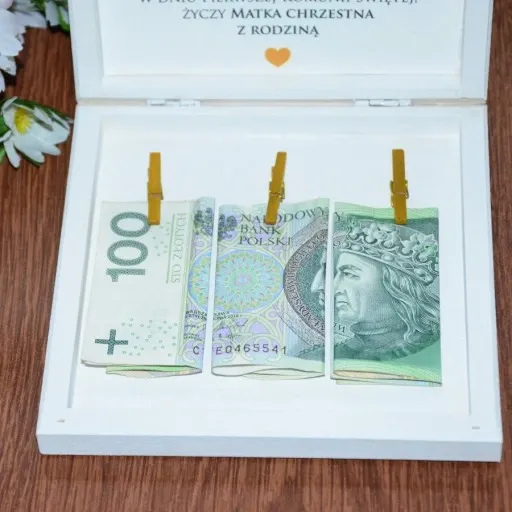 Pudełko ala koperta Pamiątka I Komunii na pieniądze prezent chrzestnej zdjęcie 12