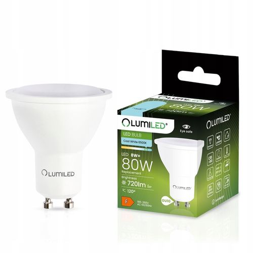 10x Żarówka LED GU10 8W 6500K ZIMNA BIAŁA 120° WYDAJNA PREMIUM CCD na Arena.pl