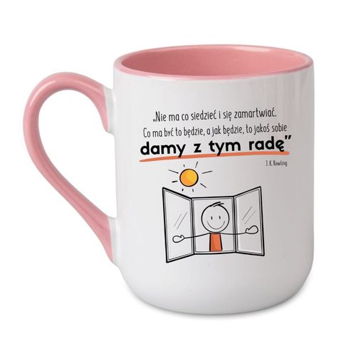 KUBEK "NIE MA CO SIEDZIEĆ I SIĘ ZAMARTWIAĆ. DAMY RADĘ" Wzór - Elegant Coffee Różowy 330 ml na Arena.pl