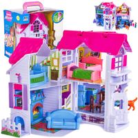 DUŻY DOMEK DLA LALEK ROZKŁADANY + MEBELKI, FIGURKI