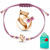 Bransoletka dla dziewczynki złota pozłacana z kotkiem na sznurku srebro 925