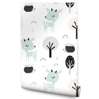 Tapeta Dziecięca Pastelowe ZWIERZĄTKA LEŚNE Drzewa