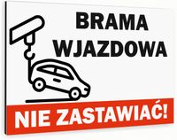 Tabliczka znak informacyjny 40x30 Biała BRAMA WJAZDOWA Nierdzewna NADRUK UV