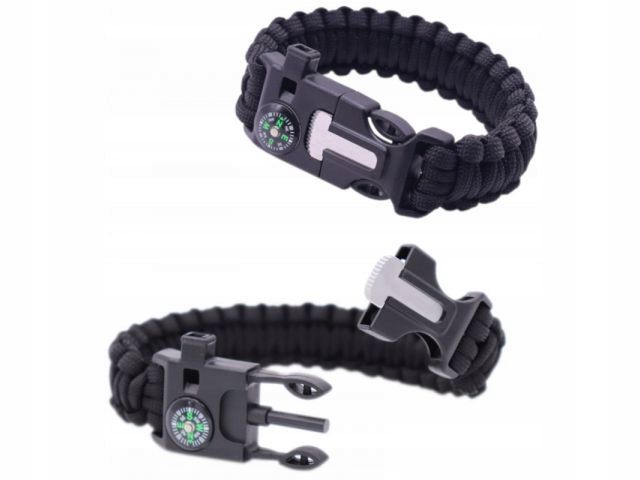 BRANSOLETKA SURVIVAL 5w1 PARACORD KRZESIWO KOMPAS zdjęcie 1