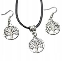 Komplet Naszyjnik Kolczyki Drzewo Życia Zawieszki Rzemyk Srebrny Biżuteria