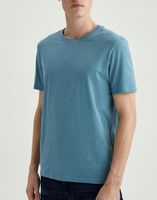 T-SHIRT NIEBIESKI KLASYCZNY KOSZULKA LUŹNA GŁADKA KRÓTKI RĘKAW DEFACTO S