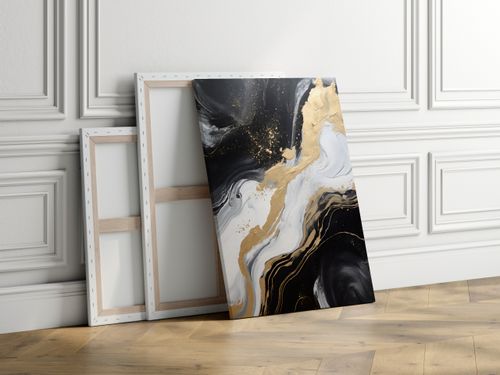 Obraz Canvas Do Salonu Czarny MARMUR Abstrakcja Elementy Złota 30cm x 20cm na Arena.pl
