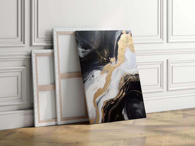 Obraz Canvas Do Salonu Czarny MARMUR Abstrakcja Elementy Złota 30cm x 20cm zdjęcie 5
