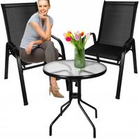 ZESTAW MEBLI OGRODOWE NA BALKON TARAS OGRÓD KOMPLET STÓŁ + 2 KRZESŁA CZARNY