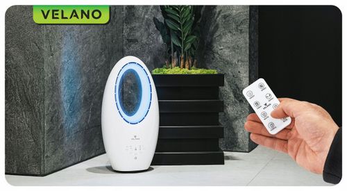 WENTYLATOR BEZŁOPATKOWY PODŁOGOWY OSCYLACJA TIMER PODŚWIETLENIE LED PILOT na Arena.pl