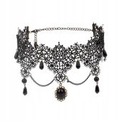 CHOKER Koronkowy Haft Czarny NASZYJNIK Gothic CH05
