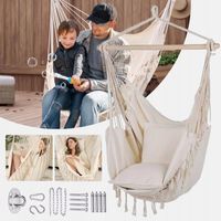 WISZĄCY FOTEL Z 2 PODUSZKAMI, WISZĄCY FOTEL DLA DOROSŁYCH I DZIECI, BEŻOWY