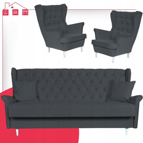 Zestaw wypoczynkowy skandynawski wersalka z fotelami SZARY na Arena.pl