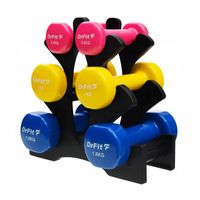 Zestaw Hantli Ze Stojakiem Różne Wagi Ciężarki Gumowe Kolorowe 6szt 6kg