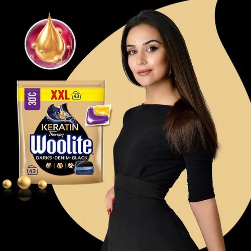 Woolite Kapsułki DoPrania Rzeczy Czarnych Ciemnych Jeans z Keratyną 43szt na Arena.pl