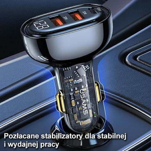 usams ład. sam. 2xusb+1xusb-c 125wfast charge transparent blue na Arena.pl