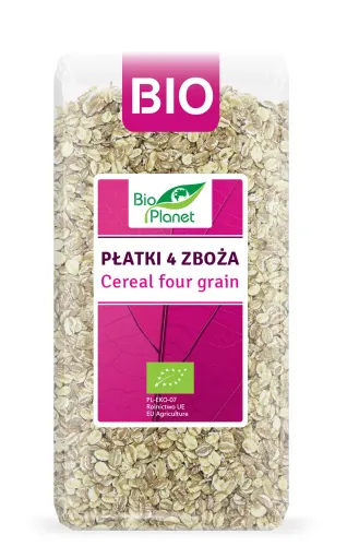 PŁatki 4 ZboŻa (orkisz, Owies, JĘczmieŃ, Żyto) BIO 300 g - BIO Planet na Arena.pl