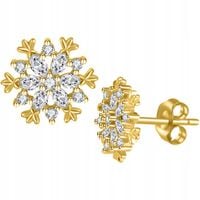 Srebrne kolczyki wkrętki sztyfty śnieżynki srebro 925 pozłacane na