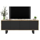 Komoda RTV, NORD, 150x35x53 cm, dąb wotan, czarny, mat | TYLETEGOTU