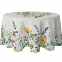 OBRUS OKRĄGŁY NA STÓŁ DEKORACYJNY 140 CM PLAMOODPORNY KOŁO WZÓR KWIATY 807