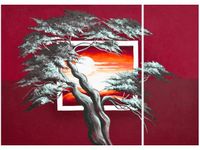 70X50CM KARMAZYNOWY ZACHÓD SŁOŃCA DWÓJ OBRAZ NIESYMETRYCZNY