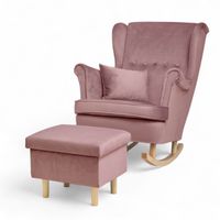 Różowy Fotel Bujany Uszak + Podnóżek ze schowkiem + Poduszka