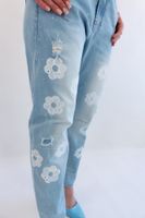 Niebieskie Jeansowe Spodnie z Kwiatkami i Cekinami UNI