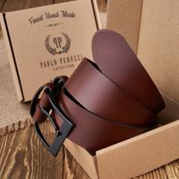 pasek męski skórzany brązowy szeroki 130 cm z czarną klamrą