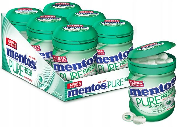 Mentos Pure Fresh guma do żucia bez cukru Spearmint miętowa łagodna 6x60g zdjęcie 1