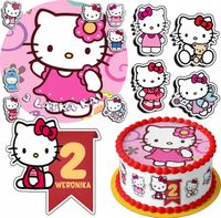 ZESTAW OPŁATEK NA TORT 20CM + 17 POSTACI - HELLO KITTTTY + IMIĘ 15CM 18CM