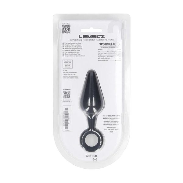 Silicone Anal Plug With Loop - M - Black zdjęcie 3