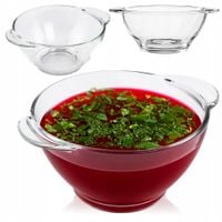 BULIONÓWKA 470 ML SZKLANA Z UCHWYTAMI MISKA OBIADOWA DO ZUPY KREMU FLAKÓW