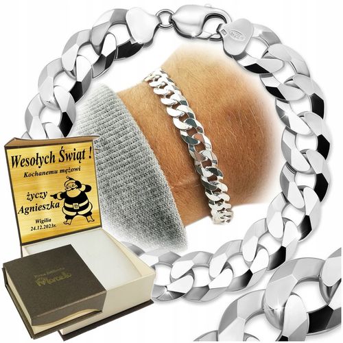 Srebrna Bransoleta Męska Pancerka 8mm/20cm Diamentowana 925 Grawer GRATIS na Arena.pl
