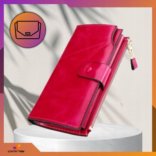Portfel damski skórzany duży lakierowany pojemny RFID z paskiem czerwony na Arena.pl