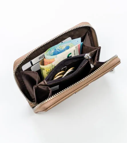 portfel damski z ziarnistej skóry eko zapinany suwakiem na Arena.pl