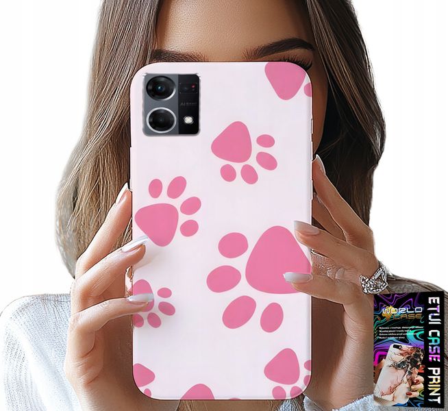 ETUI DO OPPO RENO7 4G - RÓŻOWE PSIE ŁAPKI, PLECKI, OBUDOWA CASE zdjęcie 1