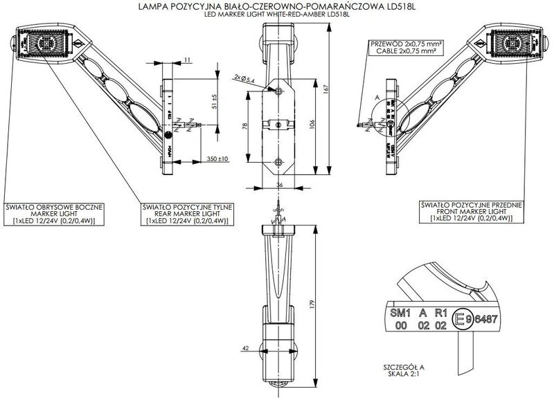 Lampa LED obrysowa 3 funkcje LEWA (LD518/L) zdjęcie 2